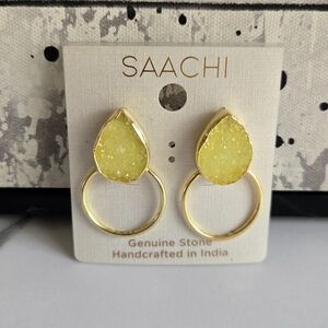 SAACHI Druzy Bezel Frontal Hoop Earrings NWT